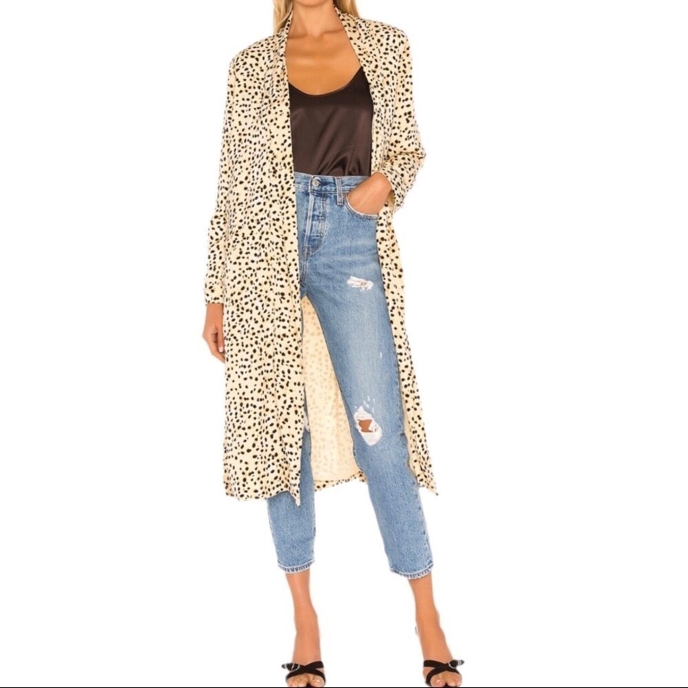 Cupcakes & Cashmere Arianne Leo Dot Duster Coat Kimono Latte Size XS Leopard - Picture 2 of 11